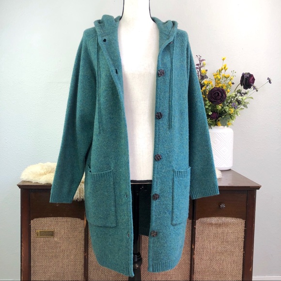 Vintage Sweaters - Vintage Herman Geist lambswool hooded duster teal